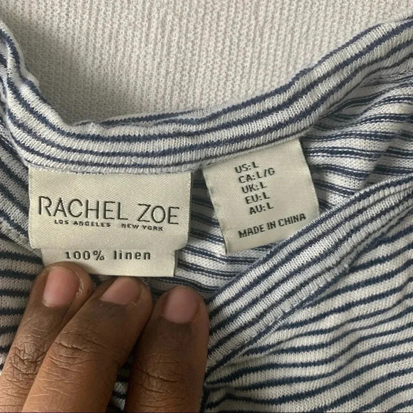 Rachel zoe linen button tie shirt striped in Women size large - Picture 3 of 7
